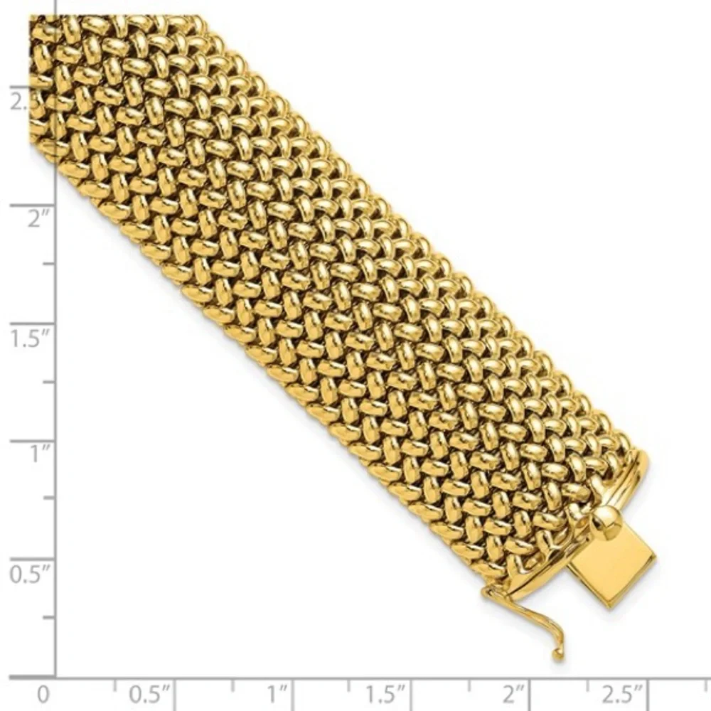 Herco 14K Gold Polished Mesh Bracelet – 22mm Wide, 7.5 Inch | Made in Italy